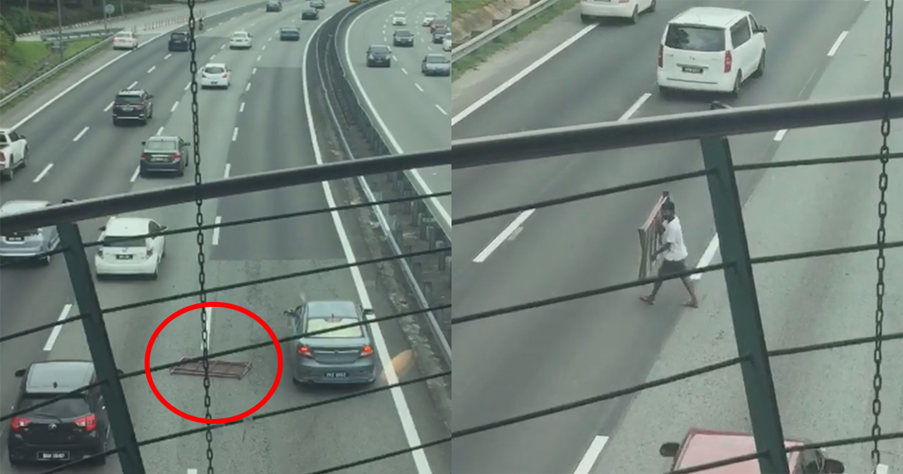 [VIDEO] Man Risks Safety To Remove A Fallen Metal Railing On The Highway