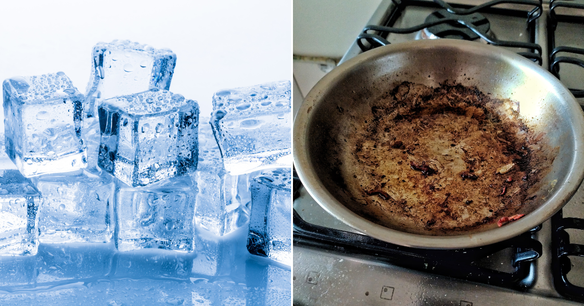 You Can Use Ice Cubes To Clean Greasy, Burnt Pans. But There’s A Catch
