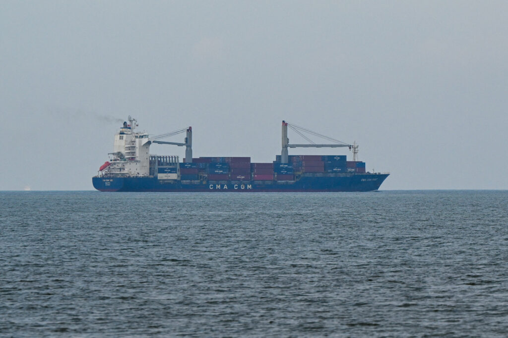 A cargo ship sets sail from the Colombo International Container Terminals (CICT) in Colombo on 17 March.