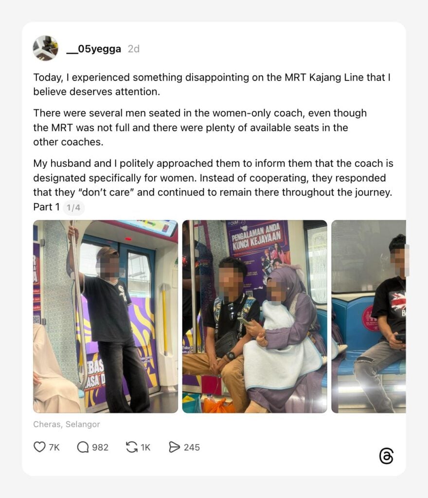 men occupying MRT women-only coaches.