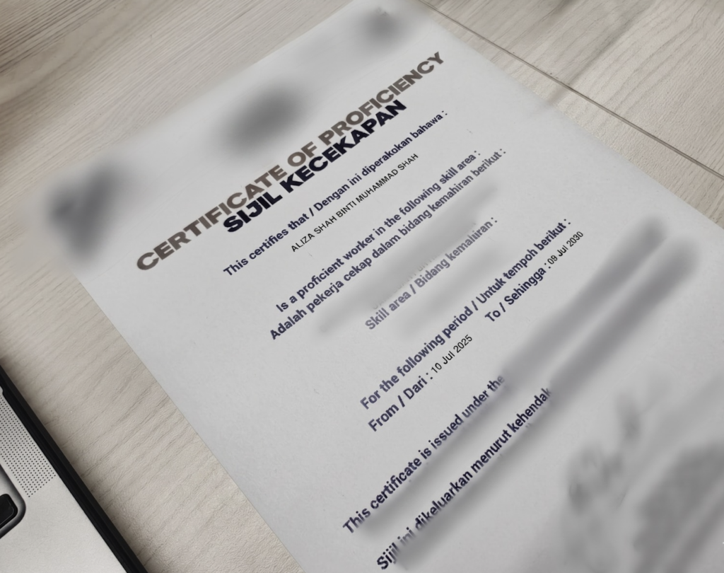 Technical certificate used for contractor licence application