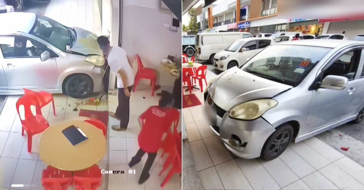 [VIDEO] Car Smashes Into Five-Foot Walkway Outside Eatery In Accident, Injuring Two