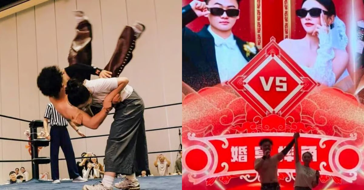 Pasangan Dari China Selesaikan Isu Kerja Rumah, Buka Gelanggang Gusti Di Hari Perkahwinan