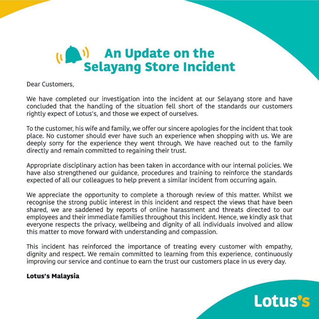 An Update on the Selayang Store Incident