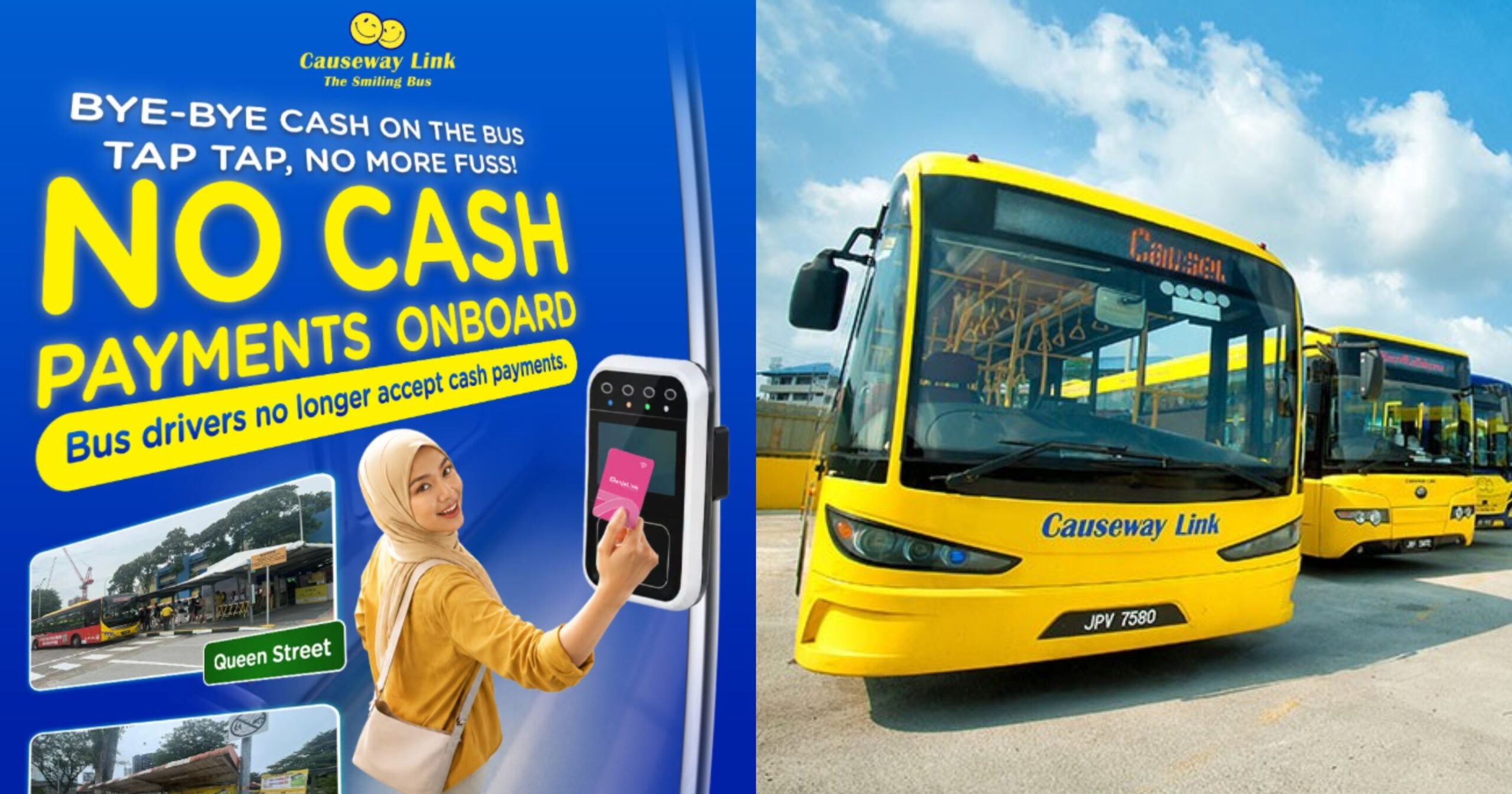 Perkhidmatan Bas Causeway Link Singapura-JB Kini Beroperasi Secara Tanpa Tunai