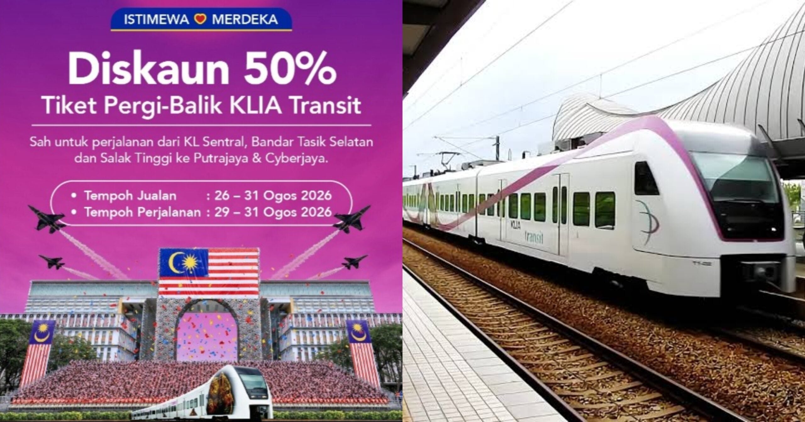 Diskaun 50% Tambang KLIA Transit Untuk Ke Putrajaya Sempena Sambutan Hari Kebangsaan Ke-69