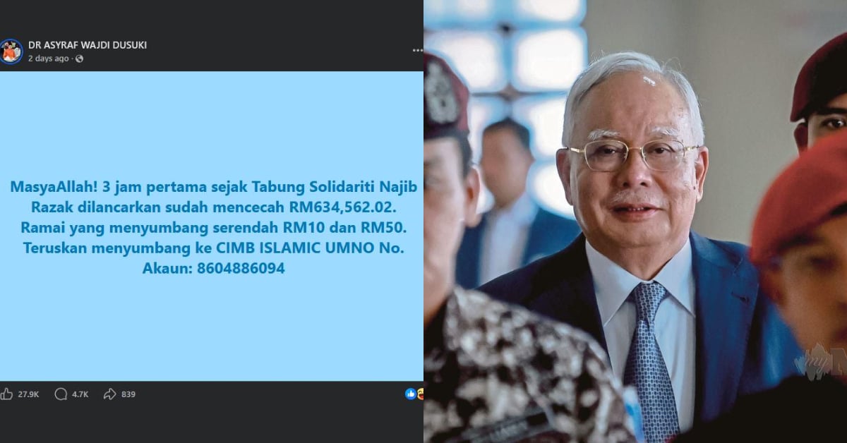 Kutipan Tabung Solidariti Najib Razak Dilaporkan Cecah RM1 Juta Dalam Sehari