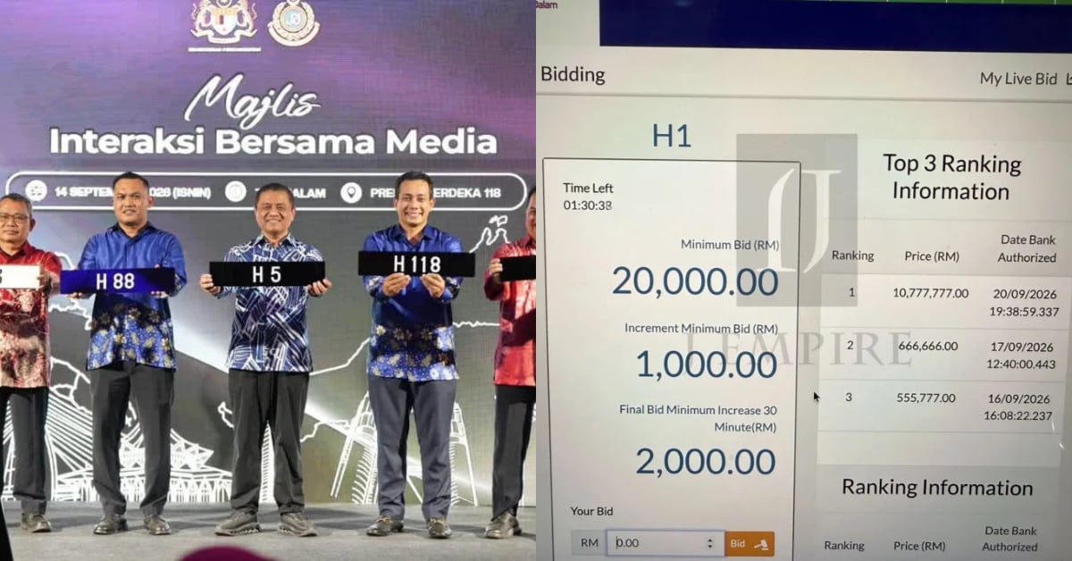 Siri Nombor Plat ‘H1’ Kini Terjual, Nilai Bidaan Luar Biasa Catat Rekod Hampir RM11 Juta