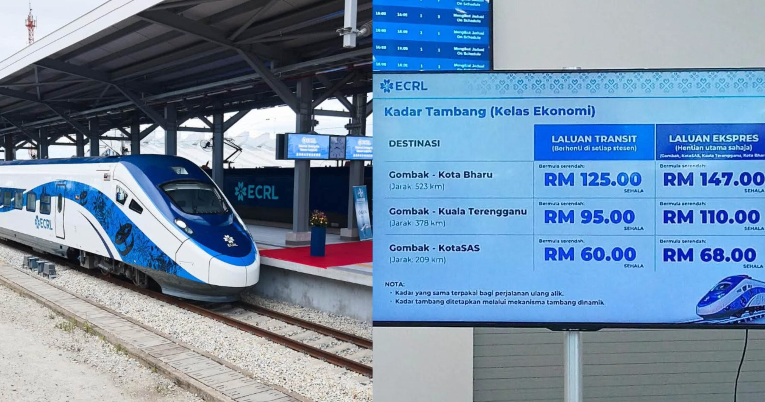 Harga Tiket ECRL Gombak-Kota Bharu Bermula Daripada RM125, RM60 Untuk Ke Kuantan