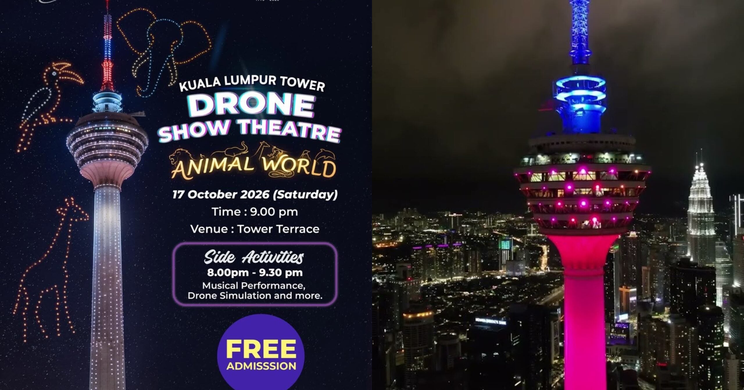 Drone ‘Show’ Percuma Bertemakan Haiwan Di Menara KL Pada 17 Oktober Ini