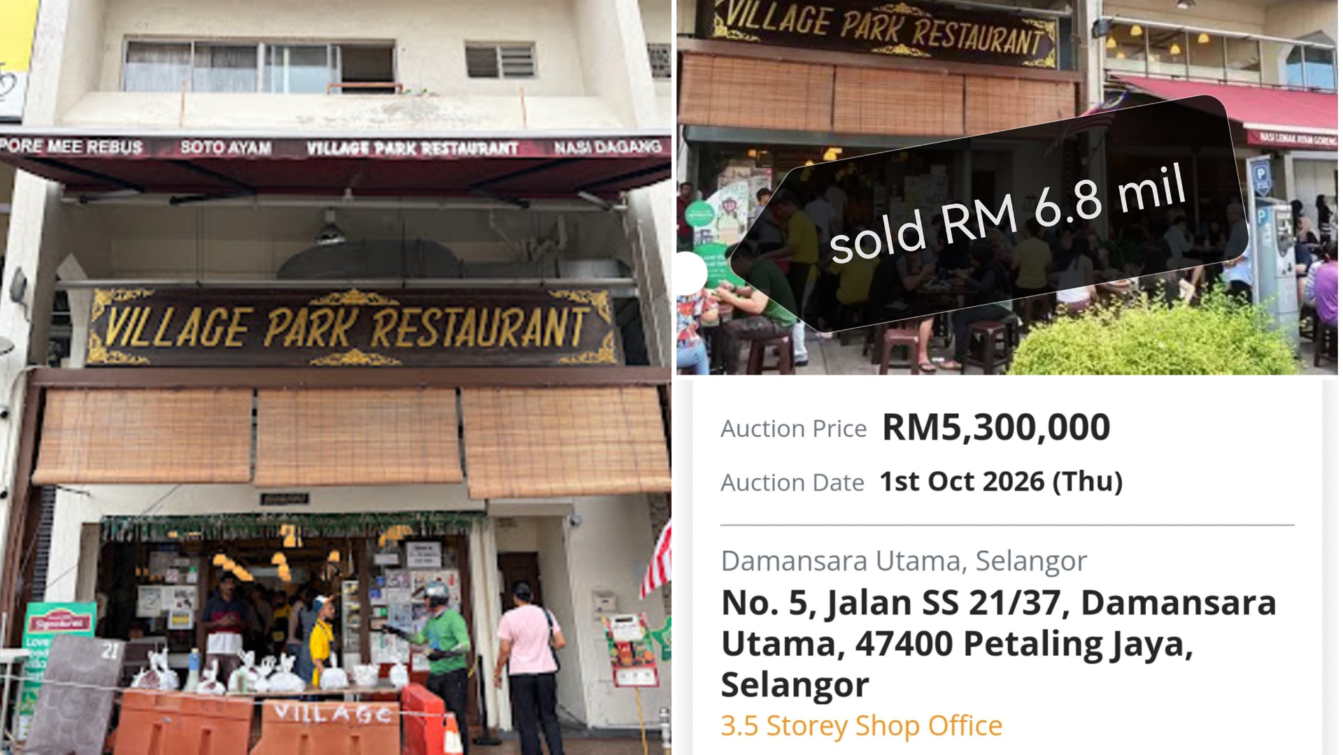 Bangunan Restoran Village Park Berjaya Dilelong Pada RM6.8 Juta, Dibida 14 Orang